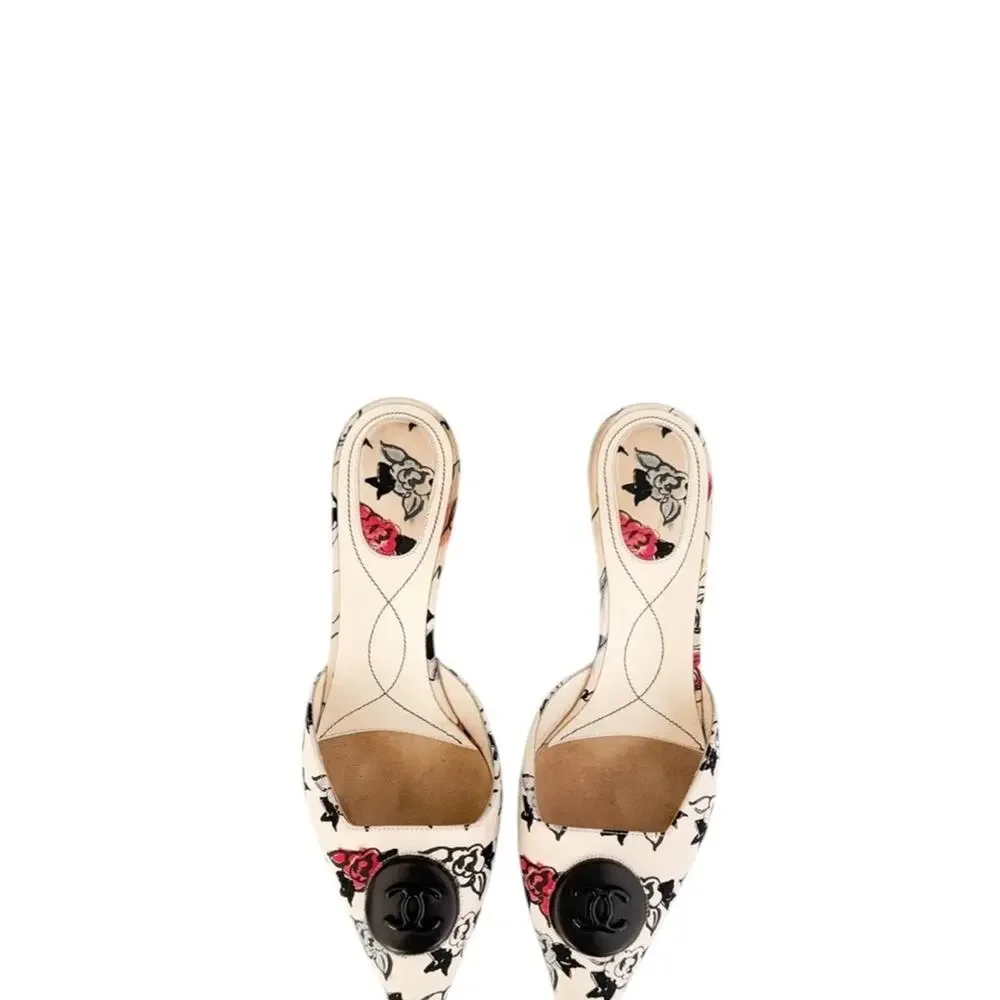 Vintage Y2K Chanel Script-Print CC Logo Women’s Mules Size 38 - Picture 9 of 15